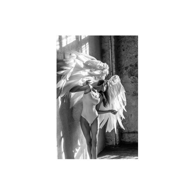 Rama z litego drewna Anioł Skrzydło Kobieta Płótno Malarstwo Czarny Biały Różowy Dziewczyna Plakaty i druki Portret Obraz do Wystrój Salonu