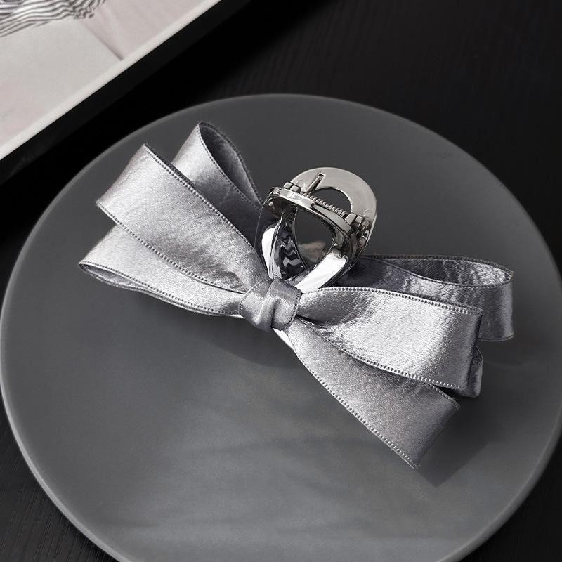 Silver Gray Fabric Bow Satin Grab Clip New Fashion Commuter Hair Grab Simple and Versatile Temperament Hair Accessories