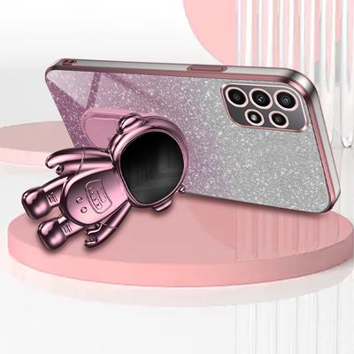For Samsung Galaxy A32 4G (EU Version) Electroplating Phone Cover PC+TPU Case with Astronaut Kickstand
