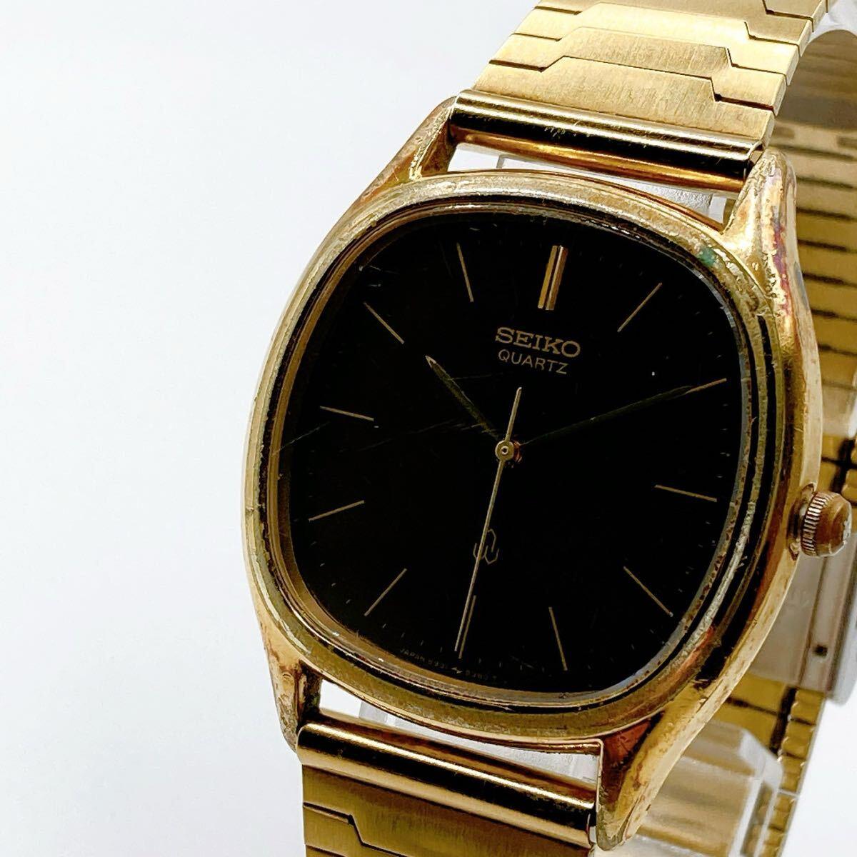 Used 341 SEIKO Men s Watch Chariot Quartz New Battery Seiko Square Vintage Working Item Black Dial Gold