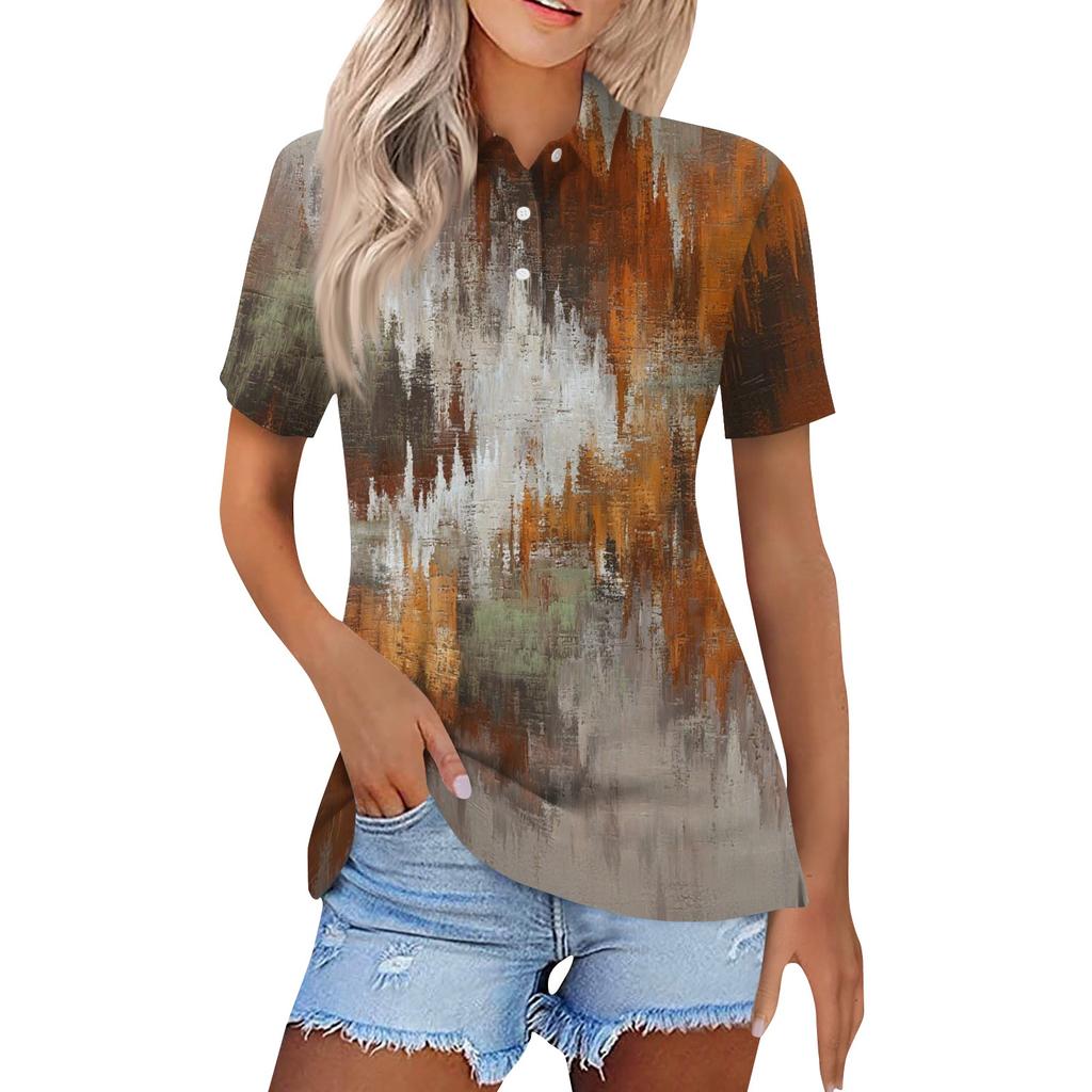 Damenmode Casual Revers Kurzarm Bedrucktes Hemd Damen Button Up Tops