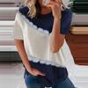 Women's Casual Fashion Short-Sleeved Stitching Round Neck Pullover Thin T-shirt