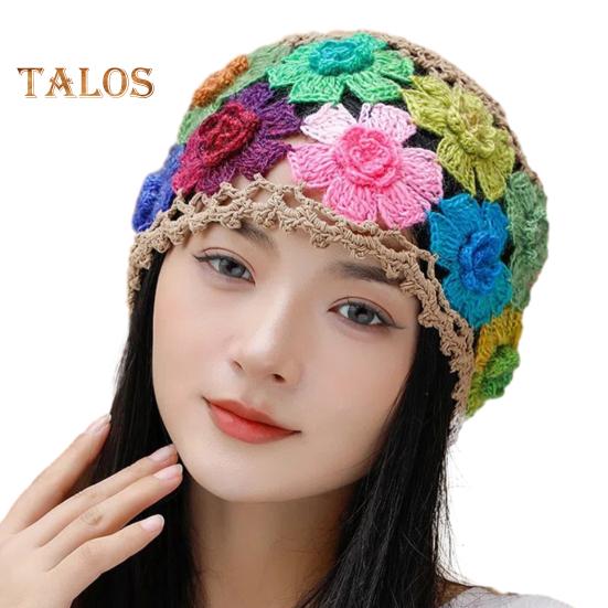 

Женская шапка с ручным управлением, красочная вязаная крючком с цветочным узором, эластичная, мягкая, дышащая, легкая, солнцезащитная, мягкая дорожная шапка без полей, уличная шапка хаки