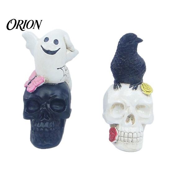 Halloween Tabletop Figures Gothic Skull Figurine, Spooky Ghost/Raven on Statue, Ornaments Resin Ornament for Desk, Mantel, Shelf Decor Small