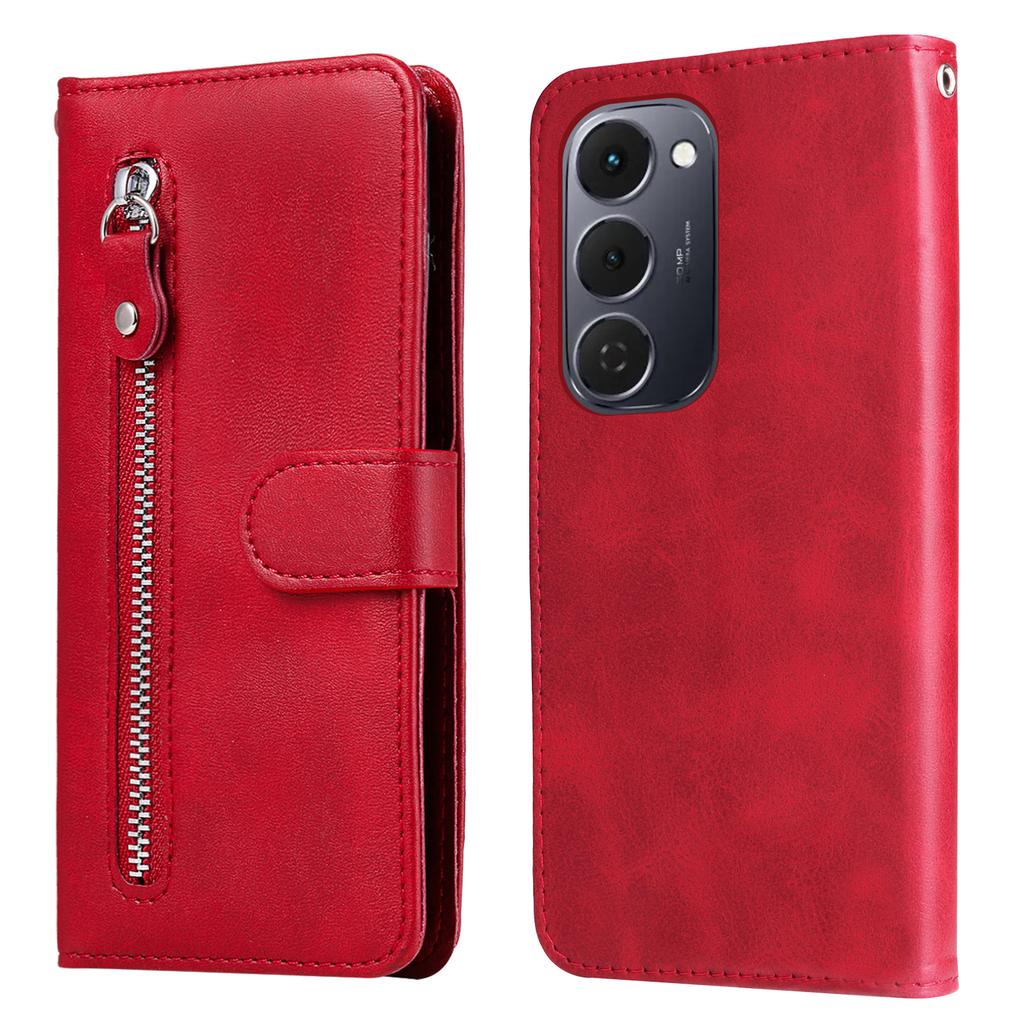 Dla TECNO Spark 40 Pro+ 4G Etui ze skóry PU z kieszenią zapinaną na zamek, portfel, pokrowiec na telefon ze stojakiem