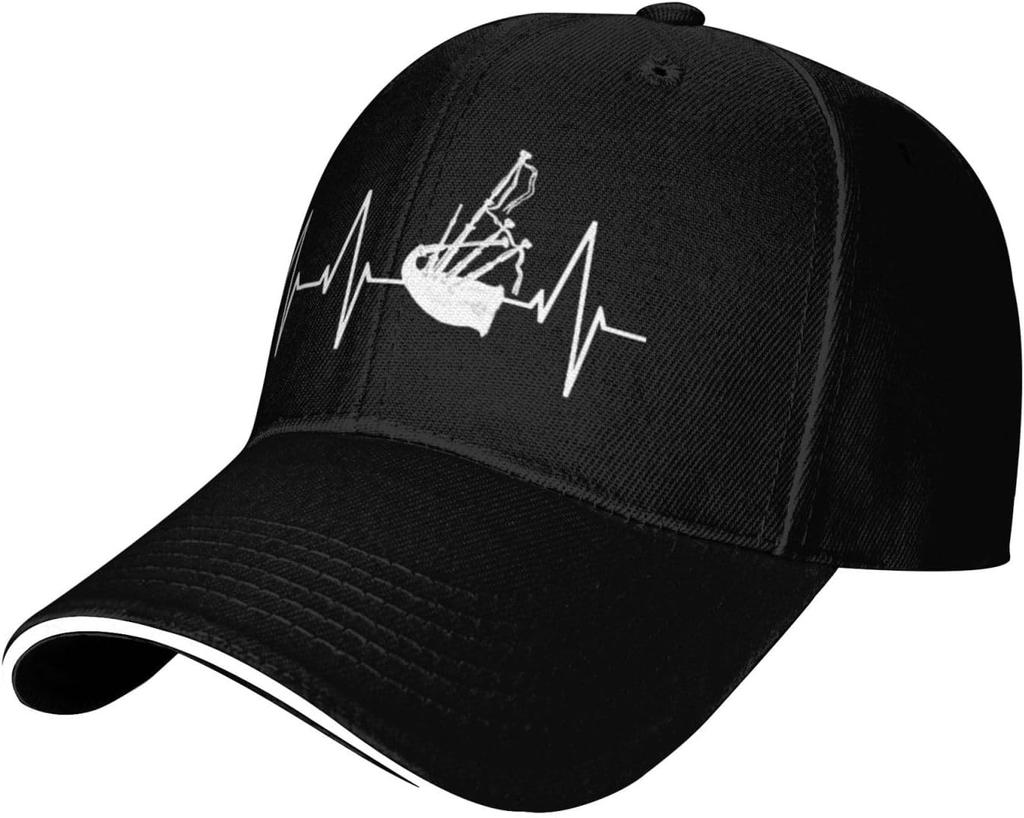 Bagpipes Heartbeat ECG Graphic Polyester Baseball Cap Adjustable Outdoor Snapback Hat for Men Women