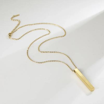 Joyeria Acero Inoxidable Mujer Square Bar Necklace Stainless Steel Four Sides Pendant Necklace Choker Jewelry Pendant