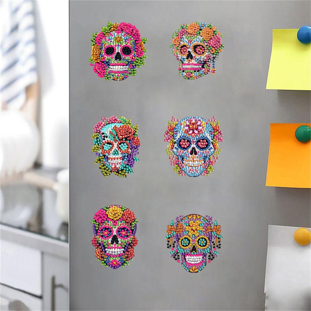 

6pcs/Set Colorful Skull Diamond Painting Magnets for Refrigerator Diamond Art Fridge Magnets for Adults Diamond Art Refrigerator Magnets Kits