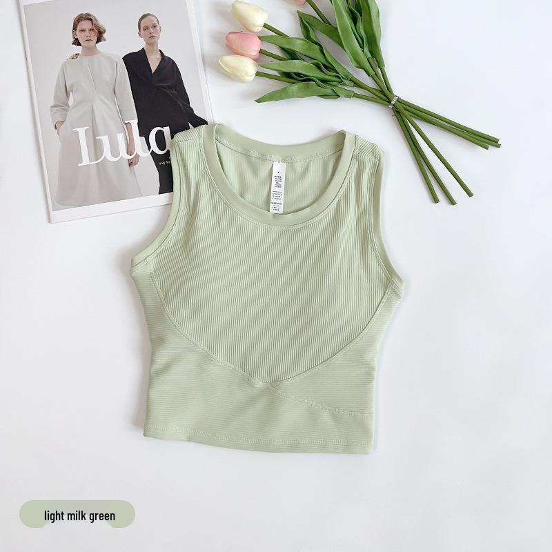 Damen Ripp-Y-Rücken Yoga Tanktop mit festen Cups - Hohe Elastizität, Figurbetont, Integrierter Sport-BH