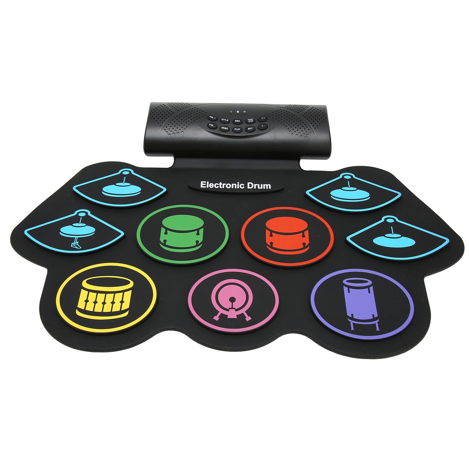 

9 пэдов цветной электронный барабан внешний голосовой портативный набор пэдов для практики ударных инструментов поддержка BT 100‑240 В США EU Plug