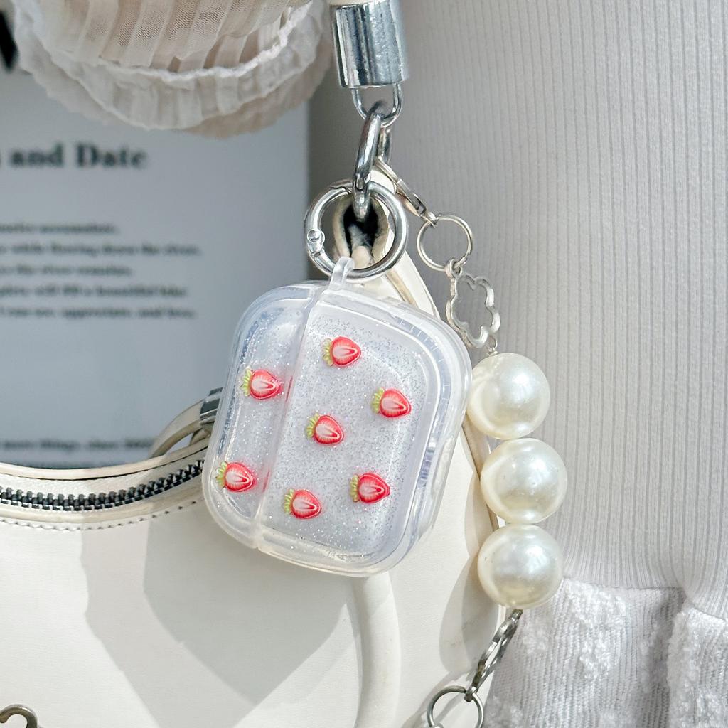 The New Phantom Epoxy Strawberry Is Suitable for AirPodsPro1 Protective Cover, Single-sided Round Buckle, Universal Apple 1st Generation Soft Shell.