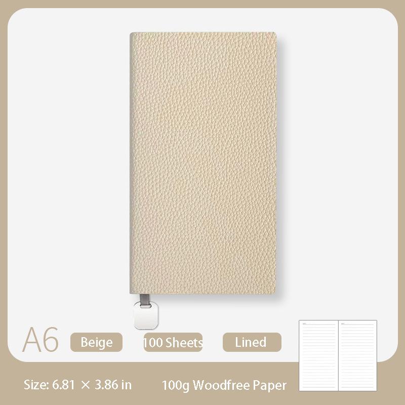

A5/A6 Leather Journal Notebook Lychee Pattern Cover Diary Thickened Ruled Paper Business School Aesthetic Stationery Gifts