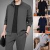 2Pcs/Set Men Sport Outfit Lapel Long Sleeve Zipper Placket Coat Elastic Waist Pockets Long Pants Set Solid Color Sweatshirt Sweatpants Set