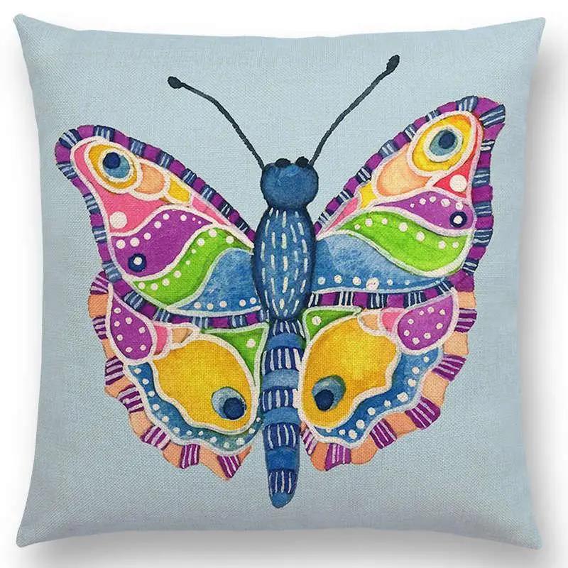 Watercolor Butterfly Flowers Sofa Throw Pillow Case Colourful Dream Fantasy Inflorescence Flamingo Cushion Cover