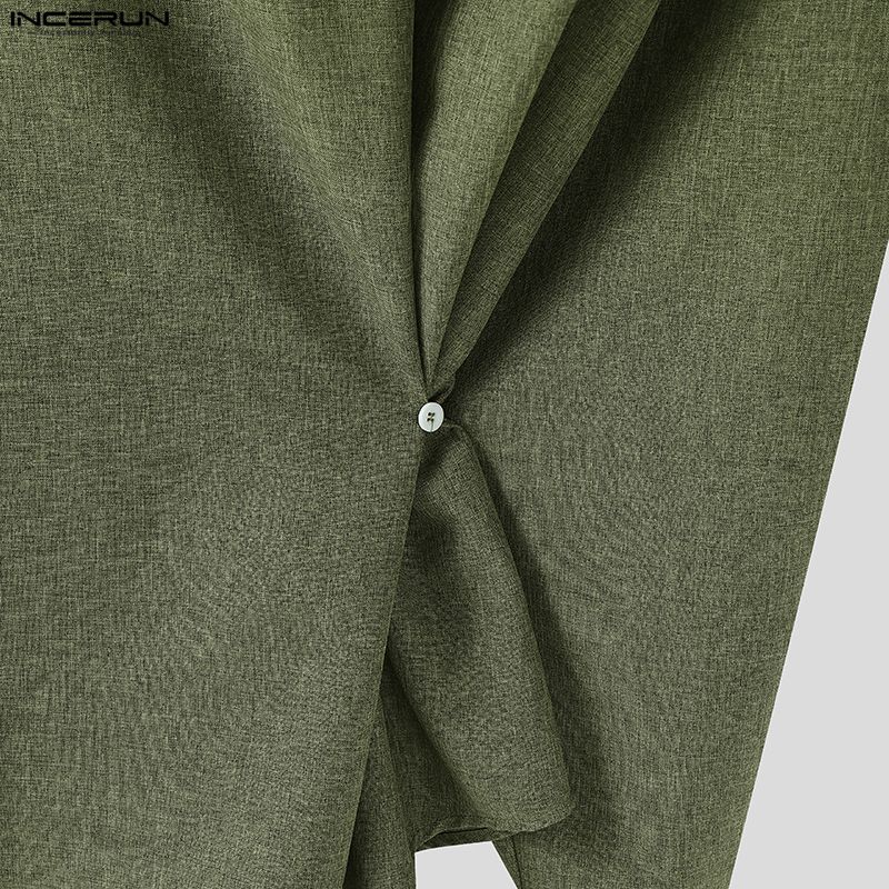 INCERUN Oversized Men Lapel Neck Long Sleeve Side Button Irregular Casual Shirts