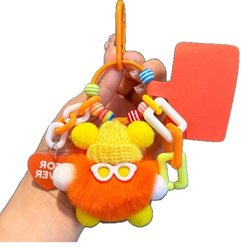 Dopamine Monster Rabbit Fur Charm - Small Coal Ball Backpack Pendant & Cartoon Doll Keychain