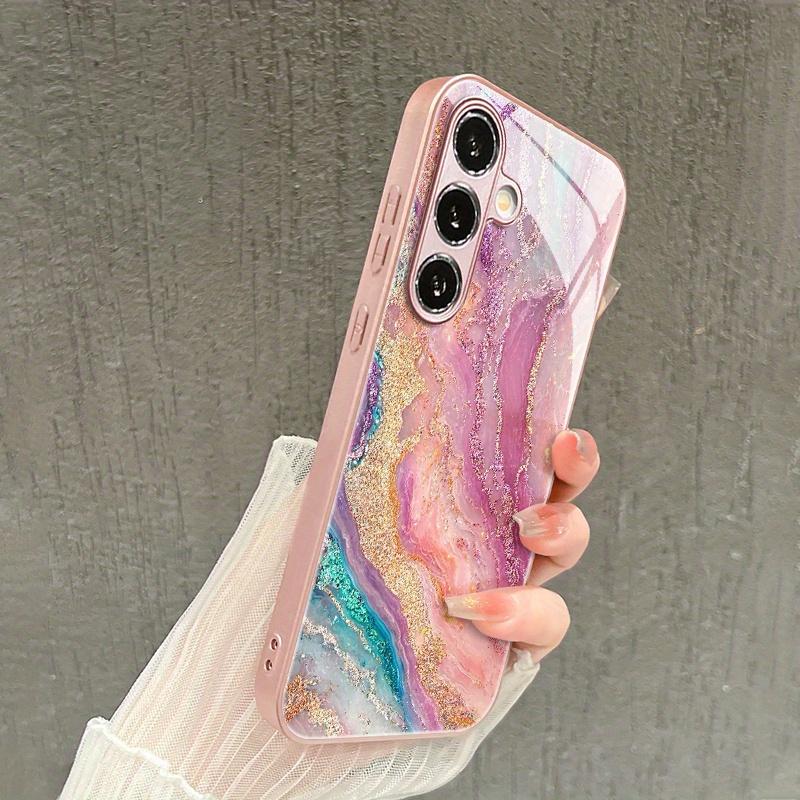 Shiny pink gold texture pattern glass phone case suitable for Samsung Galaxy S26 S25 S24 S22 S21 S20 FE Ultra Plus anti drop