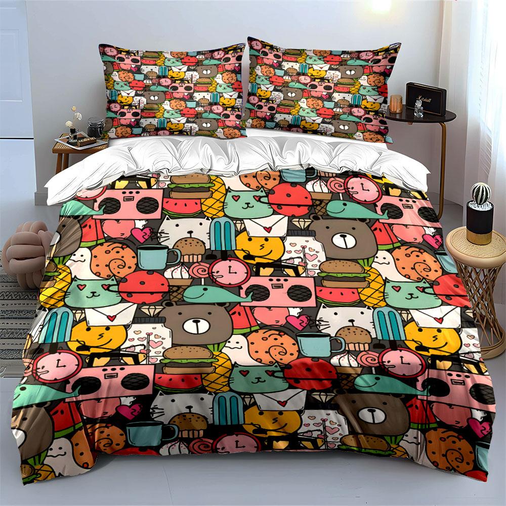 Cute Cartoon Animals Pattern Bedding Duvet Cover Set (1*Duvet Cover 2*Pillowcases, Without Duvet Insert)