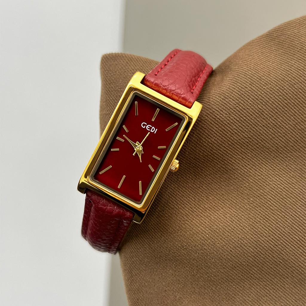 Fashion Trend Ankola Red Belt Watch Niche High-End Red Quartz Women'S Watch Retro Simple Watch