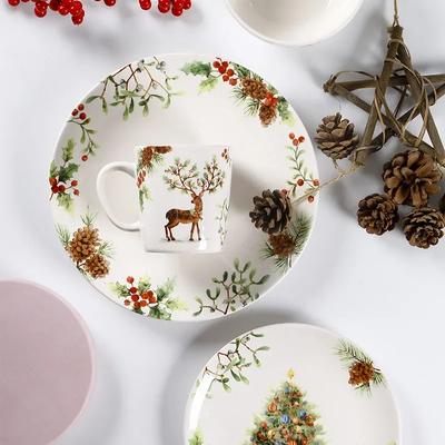 Christmas Tree Ceramic Tableware Plate Bowl European Ceramic Cup Dish Steak Pasta Kitchen Tableware Dinner Plate Bowl XMAS Gift