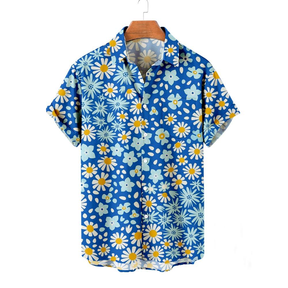 New Hawaiian Men's Floral Shirt Holiday Casual Short Sleeved Shirt Button Down Collar Shirt Men's Summer Fashion