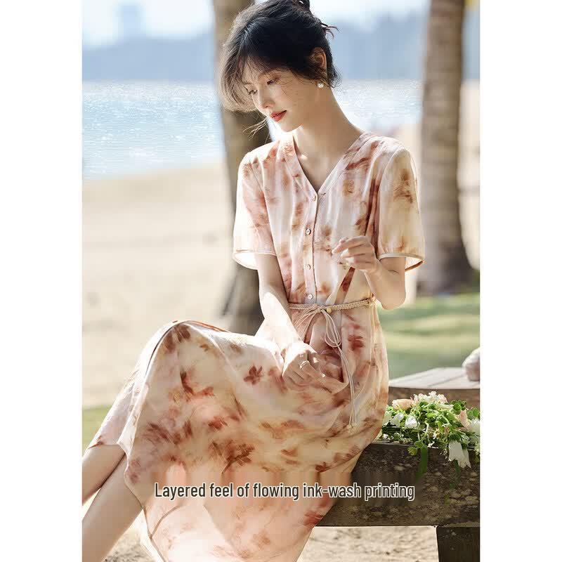 XWI Elegant Tie-Dye Print Flowy Beach Dress L