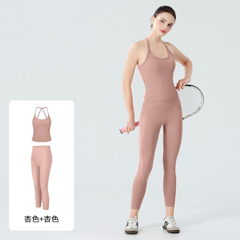 Cross-border Seamless Nude Yoga Fitness Set Women's Quick-drying Clothes, Small Tight Sports Underwear Set Two-piece Set