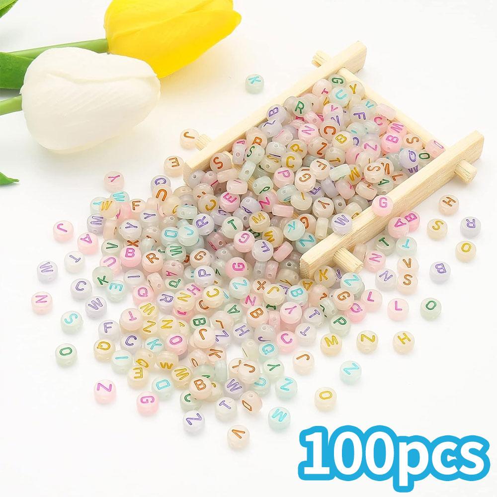 

100/300/500 бусина в виде буквы, светящаяся акриловая бусина в виде буквы, круглая 4X7 мм, бусина в виде буквы, ювелирное украшение, открытие, браслет, ожерелье, эффект мастерства 100pcs