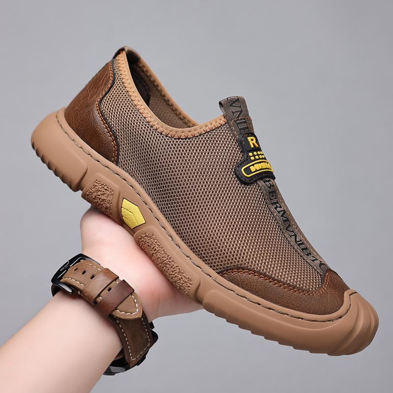 

2025 summer men s mesh breathable casual shoes men s walking shoes hand-sewn soft-soled walking shoes men s 5023 44 коричневий
