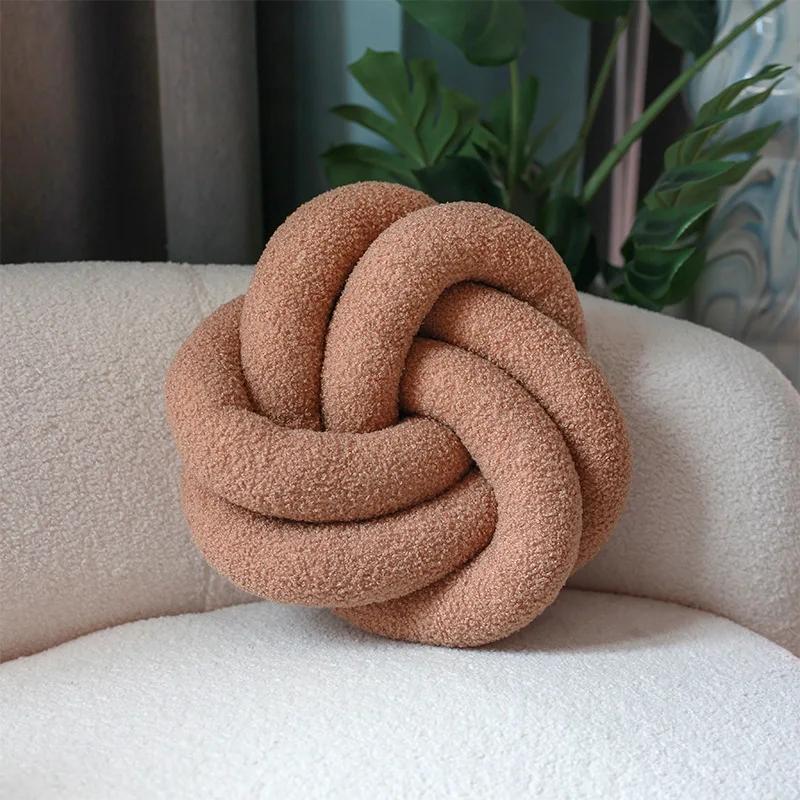 Nordic INS Style Hand Woven Lamb Wool Round Pillow Braided Home Decor Sofa Backrest Cushion Cozy Living Room Bedroom Accent