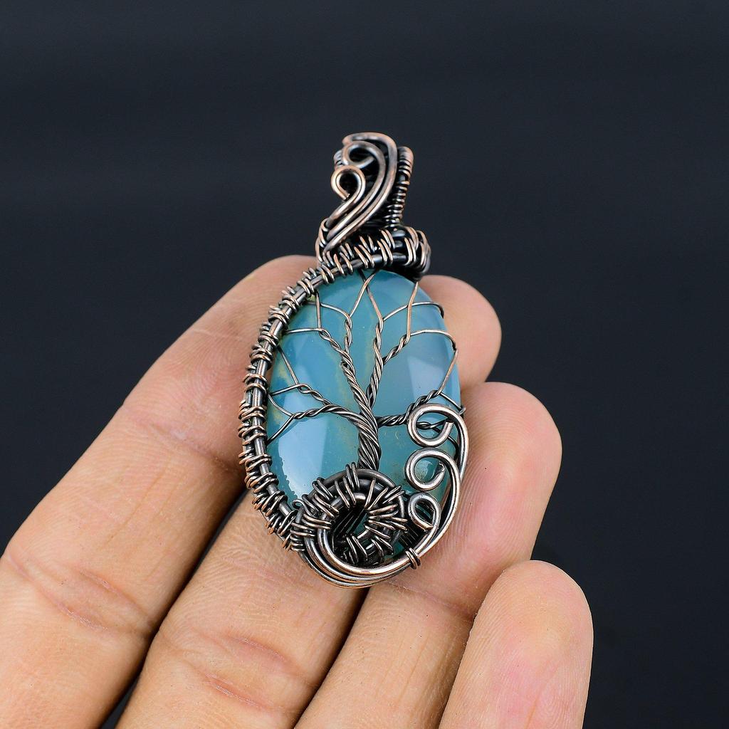 Tree Of Life Aquamarine 999 Copper Wire Wrapped Pendant, Handmade Gemstone Pendant Jewelry, Gifts For Wife Brand New Pendant