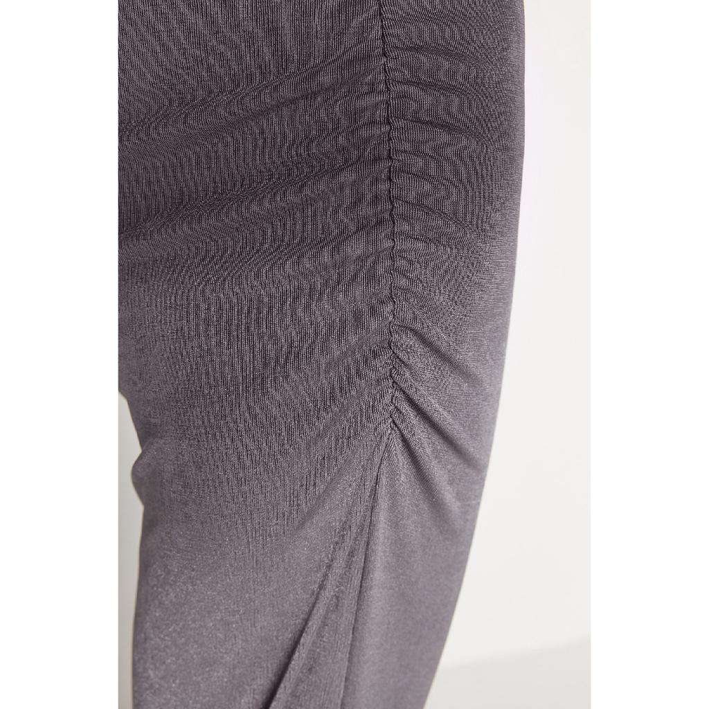 Navy Blue Premium Shiny Surface And Soft Textured Draped Maxi Knitted Skirt Twoaw24et00090