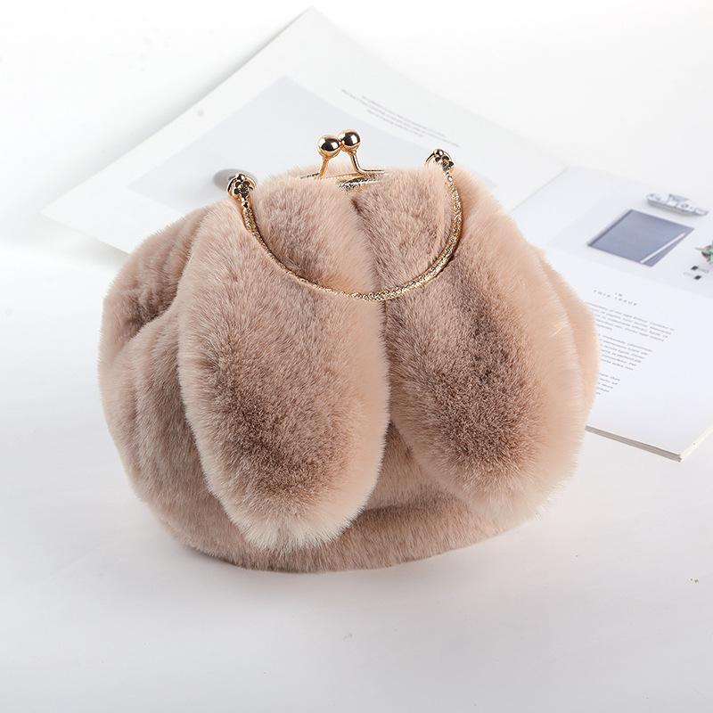 Plush bag Women's oblique straddle portable princess bag imitation fur plush bag New chain bag Versatile rabbit ear bag