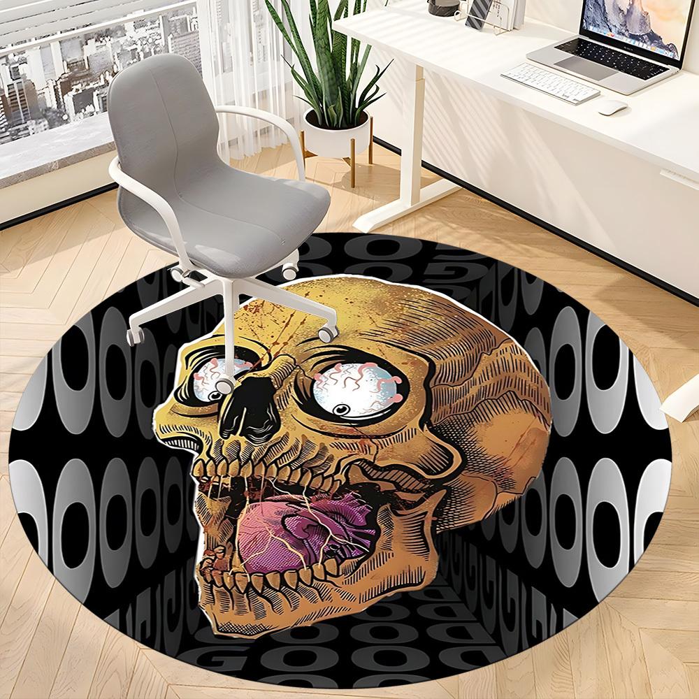 1pc Skull Artwork Chair Carpet for Office, Round Non Slip Durable Large Size Office Carpet, Suitable for Office