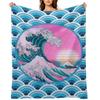 Vaporwave Aesthetic Great Wave Seigaiha Ocean Sunset Throw Blanket for Sofa Christmas Gifts Plaid Thin Blankets