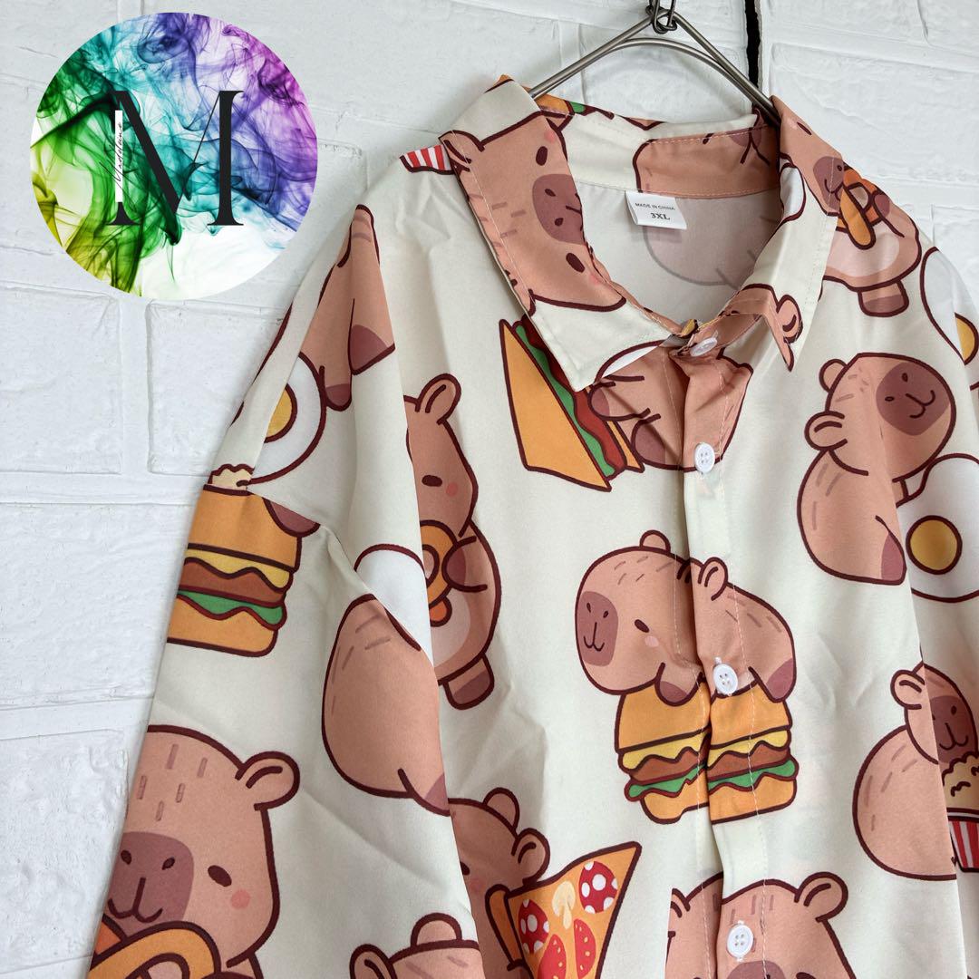 

[Б/У] Капибара Животное Сплошной Принт Рубашка Алоха Мужская Персонаж Аниме