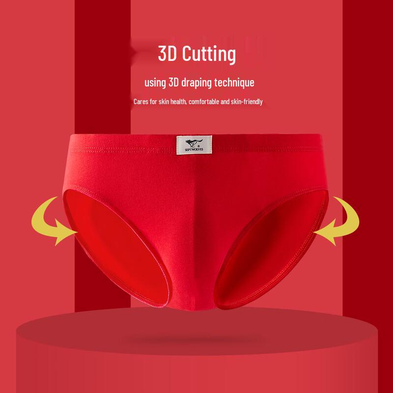 Septwolves Men's Pure Cotton Red Briefs 4-Pack