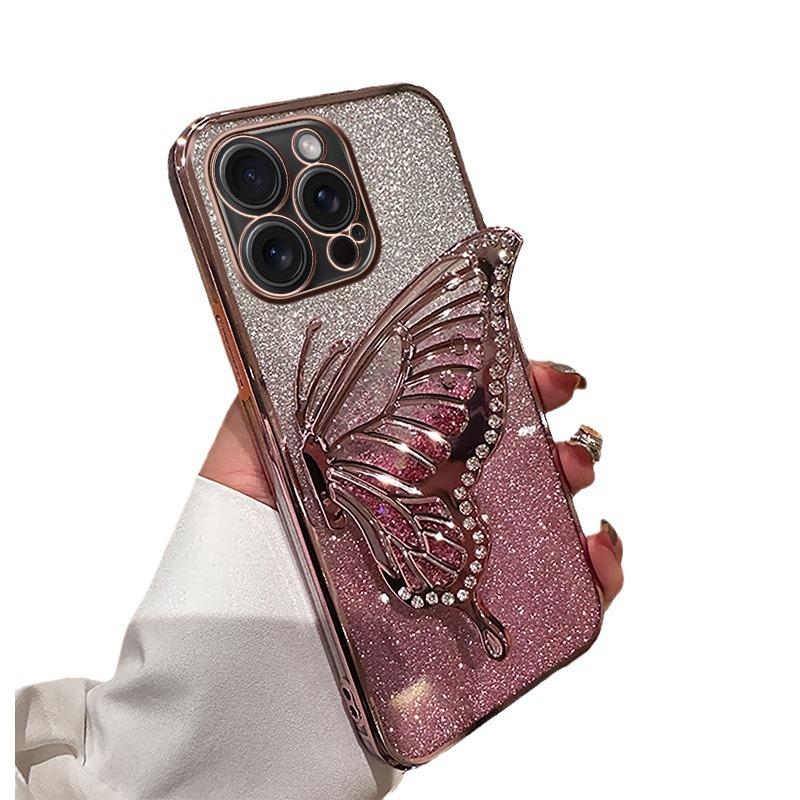 

Suitable for IPhone15 Mobile Phone Case Silicone Case Quicksand Butterfly Stand Apple 16Promax Glitter 13/14 iPhoneSE 2020