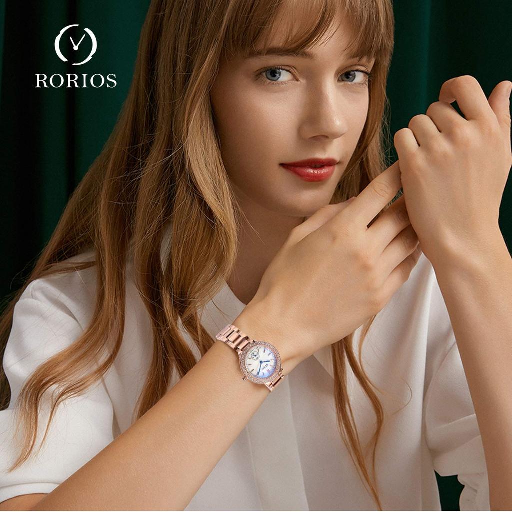RORIOS Watch Fashion Water Made In Diamond Sparkling Quartz Steel Cute and Perfect for Commuting or White Women's Watch, Resistant, Japan, Dial,