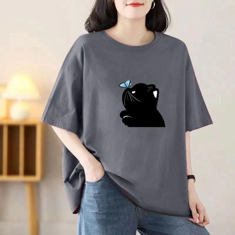 2024 New Women Cartoon Cute Tshirts Cotton Short Sleeve Print Tees O-Neck Kawaii Tops Casual