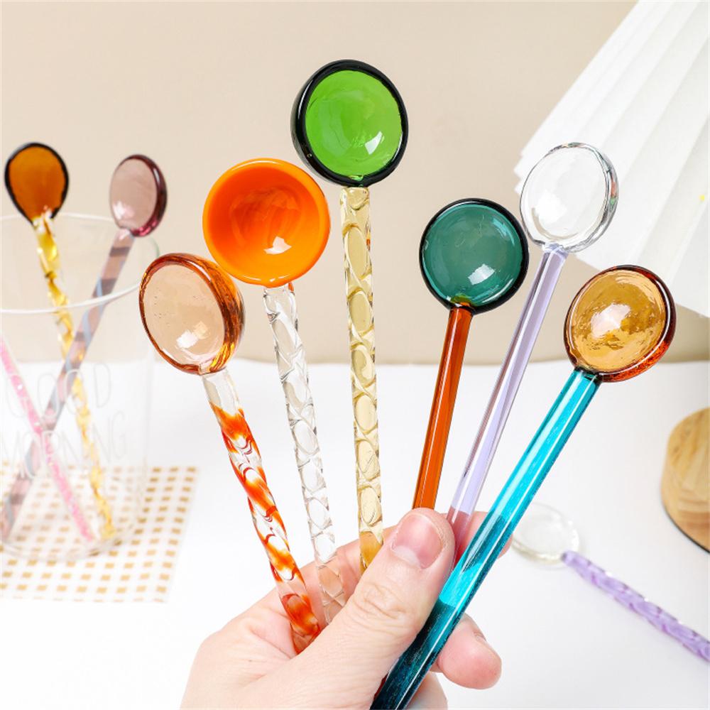 Glass Coffee Scoops With Long Handle Colorful And Cute Teaspoon Kitchen Accessories Milk Dessert Ice Cream Spoon