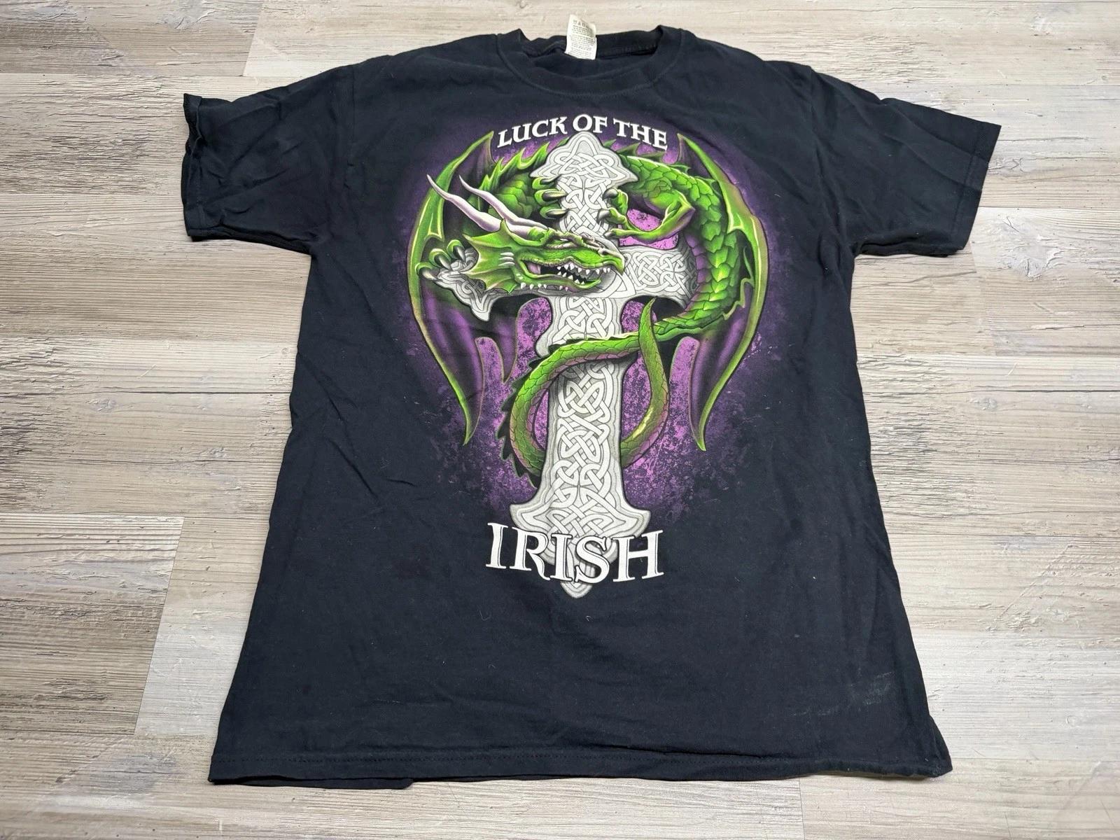 

Vintage Celtic Knot Cross Luck of the Irish Dragon T-Shirt Size M Y2K Cyber Nerd 3XL