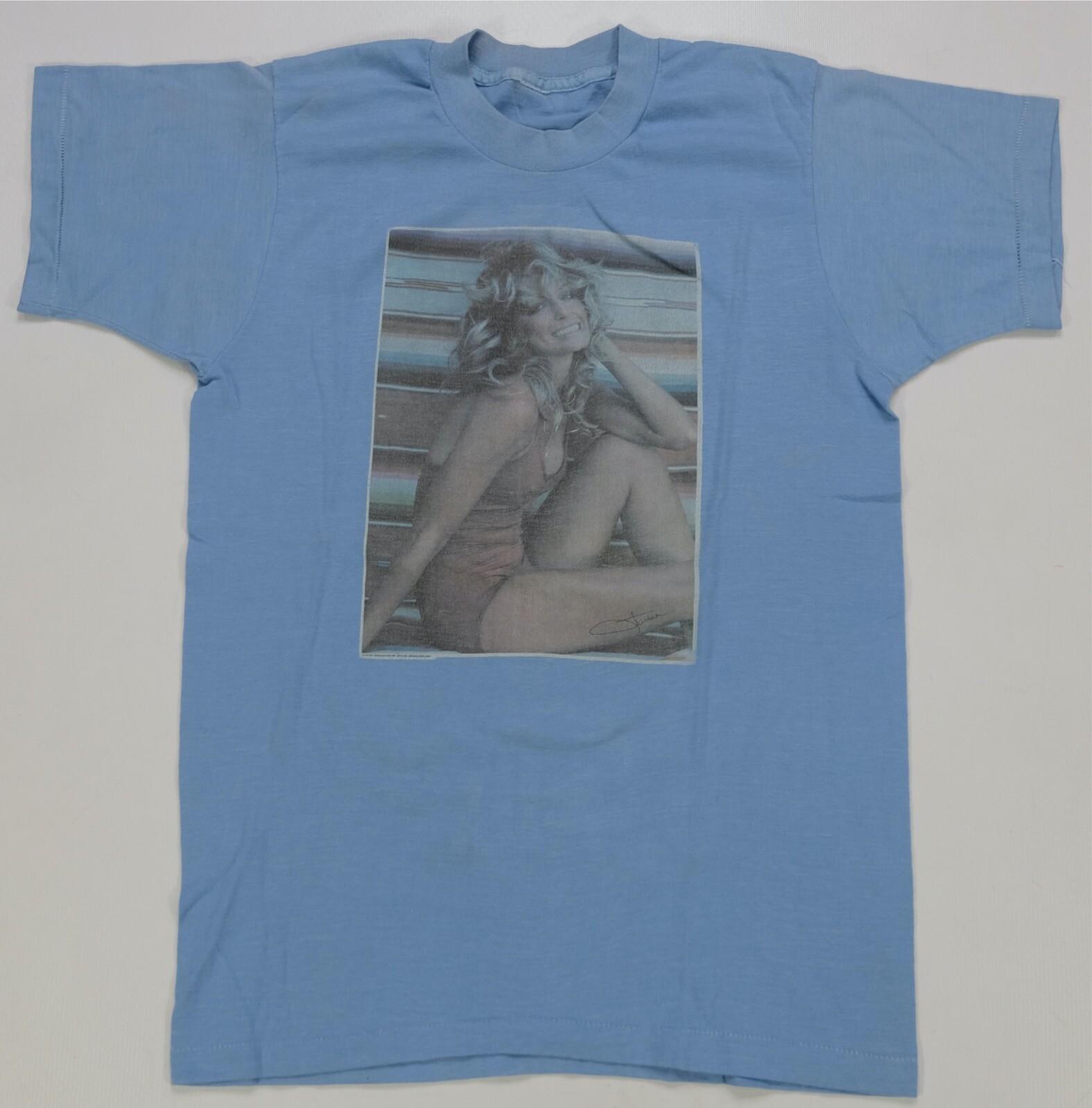 Rare Vintage Farrah Fawcett Sexy Pose Iron-on Single Stitch T Shirt 70s Blue M