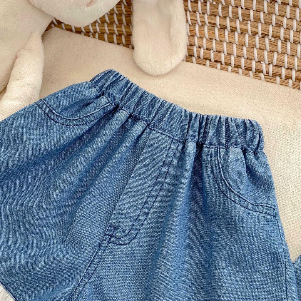 Korean Girls Solid Lace Trim Denim Shorts Baby Fashion Soft Jean Pants