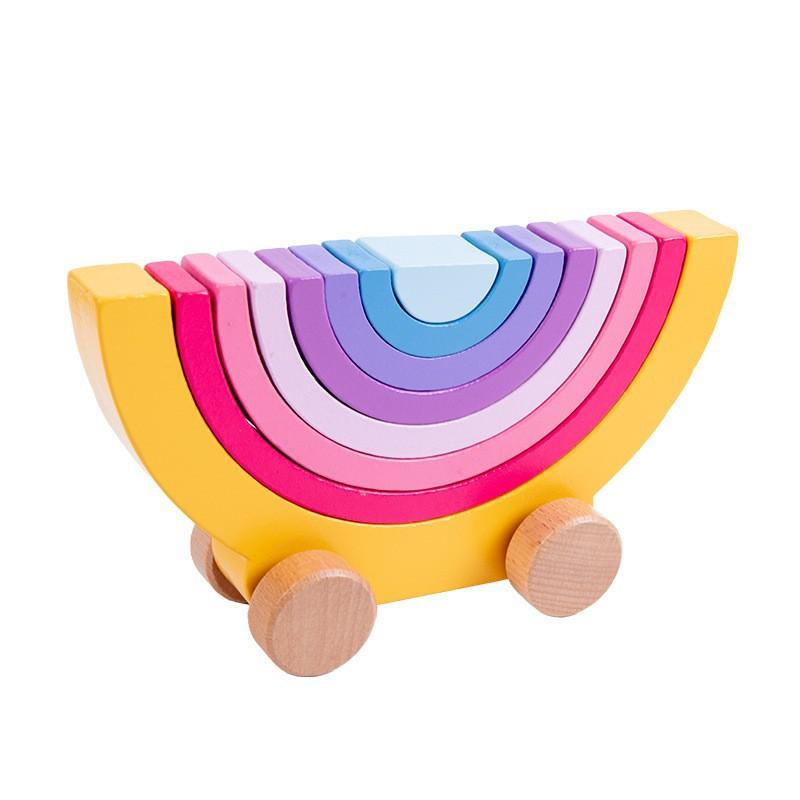 Children's Colorful Pebbles Rainbow Building Block Arch Bridge Villain Stacking Music Training Baby Hand-eye Coordination Wooden