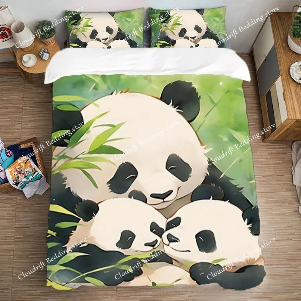 Quilt Cover Set Art Bedding Set Double Size Duvet Covers Queen Bed Comforter Sets Fashion Pillowcase Panda Cute Kawaii Linen026