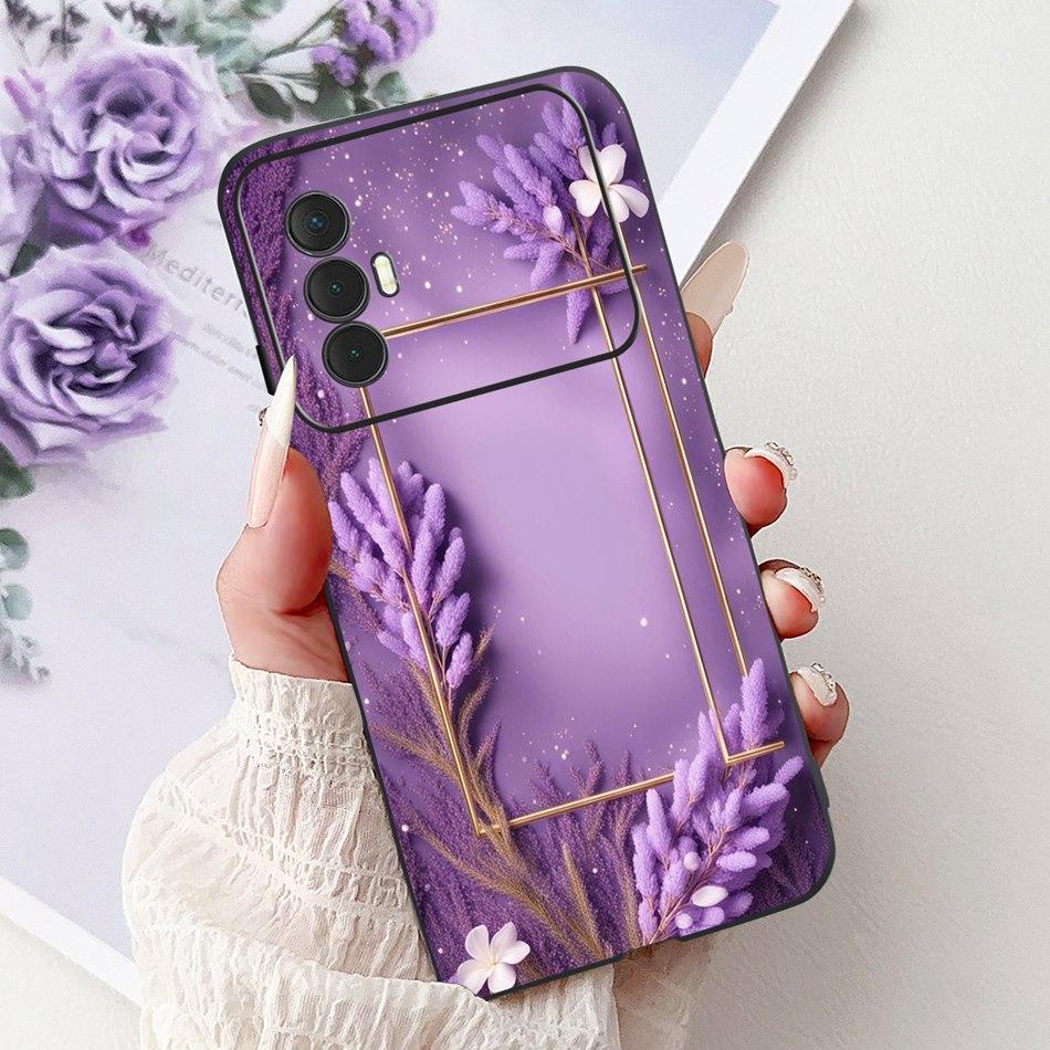 For Tecno Spark 8 Pro 8T 8P Elegant Floral Cat Phone Case For Tecno Spark8 8T 8P 8Pro Black Silicone Soft TPU Cases Bumpers