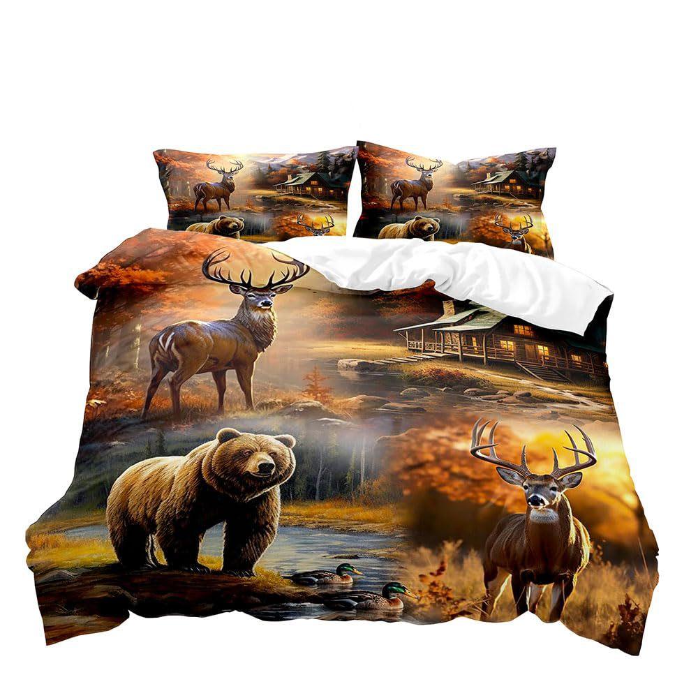 Beardeer Woodland Country Cottage Three-Piece Quilt Cover Digital Printing Bedding Set Bed Cover