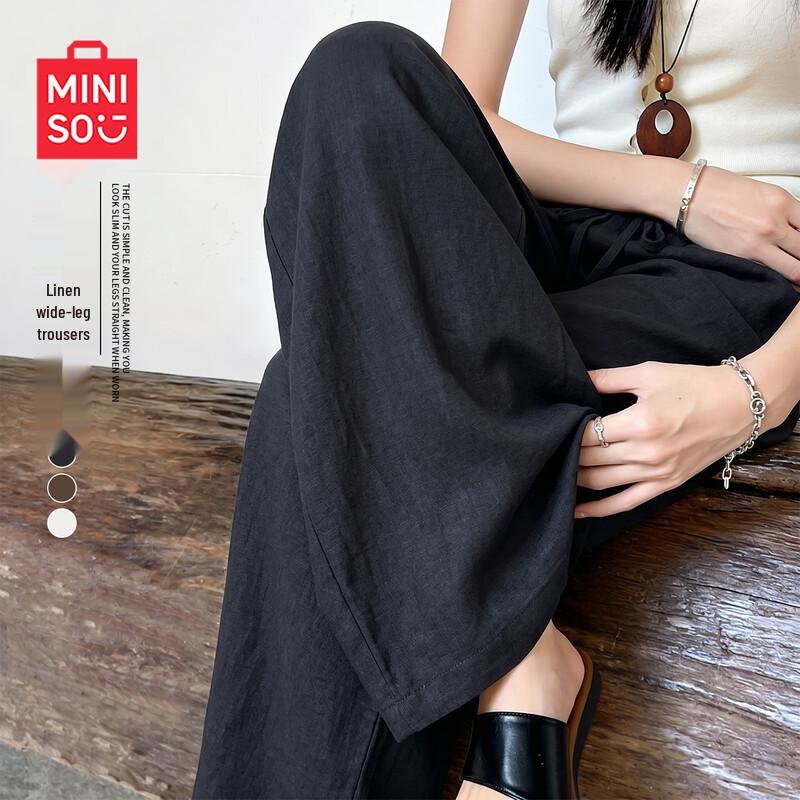 MINISO Women s Summer Lightweight Linen Blend Wide-Leg Pants S