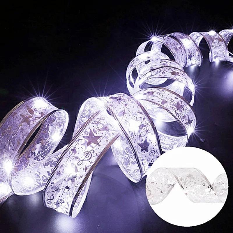 Rubans LED Décoration de Noël Ornements d'Arbre de Noël DIY Noeuds en Dentelle Guirlandes Lumineuses Navidad Décorations pour la Maison Nouvel An